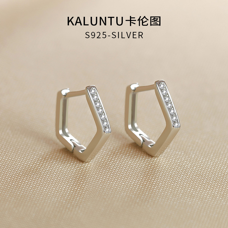 卡伦图几何五边形直针纯银耳扣