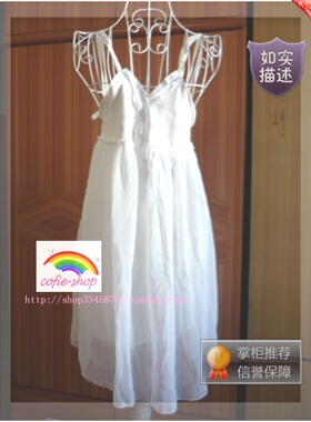 cofie_shop[梦幻雪纺] 白色V领双层吊带小礼裙连衣裙#0590