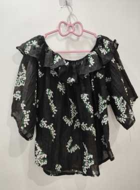 RIXO EXIT法式优雅气质一字肩碎花衬衫上衣女夏季雪纺上衣09099