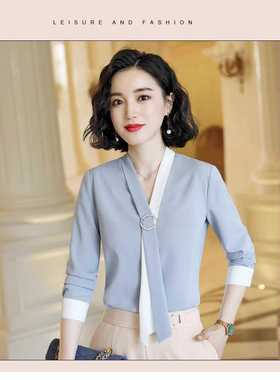 蝴蝶结衬衫女长袖复古港味名媛小香风时尚气质洋气上衣衬衣07099