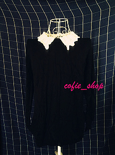 甜美黑色白领针织短袖上衣0290