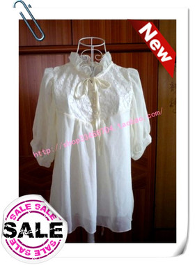 cofie_shop 超美日单外贸韩版宫廷荷叶领蕾丝雪纺娃娃上衣