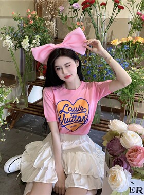 夏季百搭女神范印花针织薄短袖上衣02909