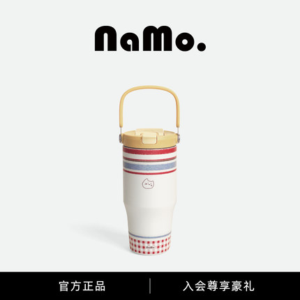 纳茉|猫线团系列双饮吸管保温杯手拎不锈钢便携水壶大容量咖啡杯