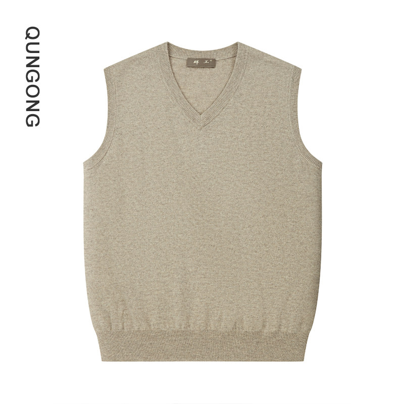 群工2025秋冬新款V领套头纯羊绒衫男士背心纯色保暖内搭毛衣,男装,羊绒套衫,淘宝优惠券,粉丝福利购,淘宝优惠卷