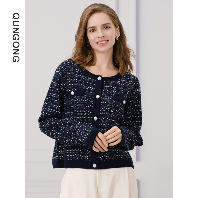 群工秋冬新品圆领纯山羊绒衫女小香风开衫长袖保暖时尚外套,女装/女士精品,羊绒衫,淘宝优惠券,粉丝福利购,淘宝优惠卷