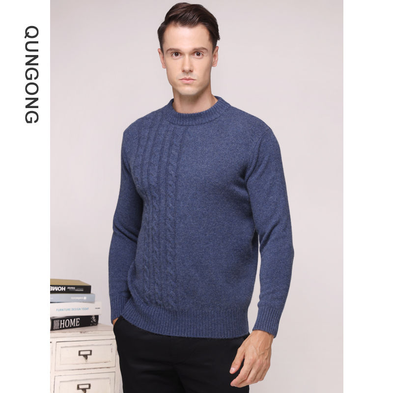 群工秋冬新款圆领套头山羊绒衫