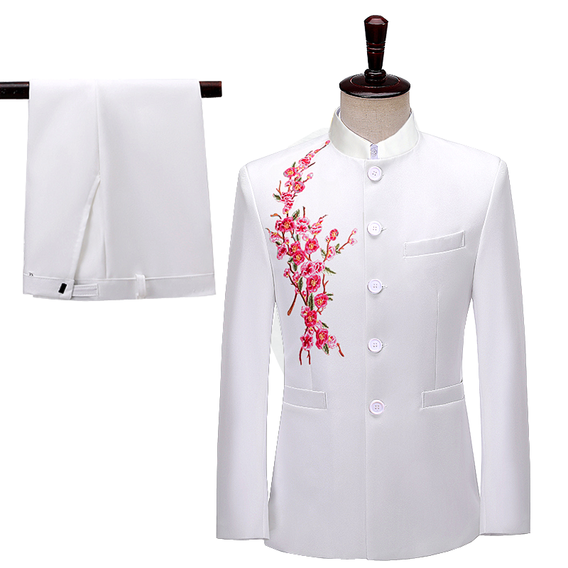 中山装中山服大码中国风立领男生主持人礼服大合唱团演出服装夏季