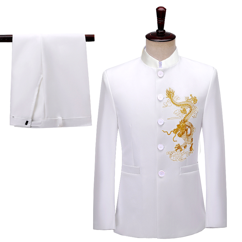 男生中山装演出服夏季合唱服中山服主持人礼服大码上衣司仪服装