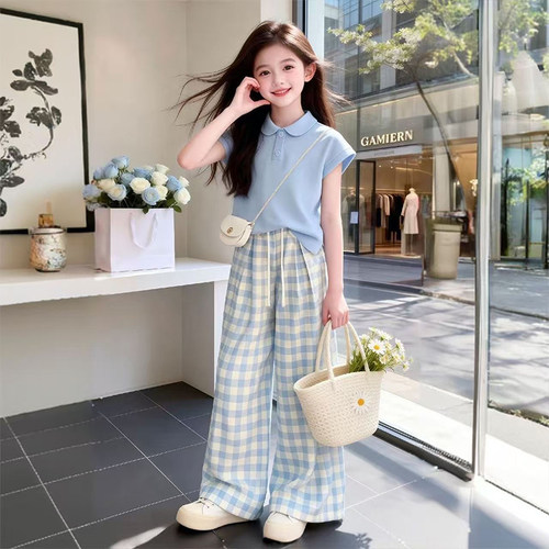 女童夏季学院风POLO格子两件套
