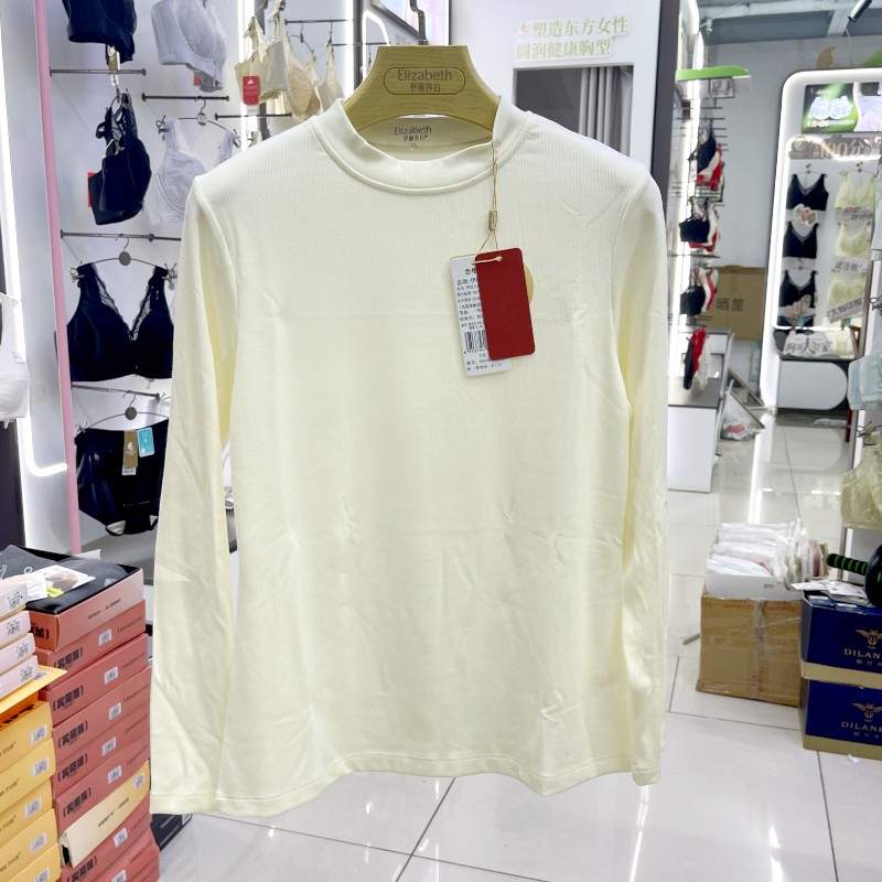 伊丽莎白秋冬84088罗纹百搭中领长袖女士保暖上衣秋冬柔软打底衫