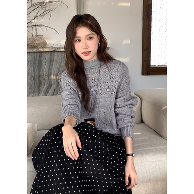 XXGN香榭丽舍钩花氛围感圆领毛衣