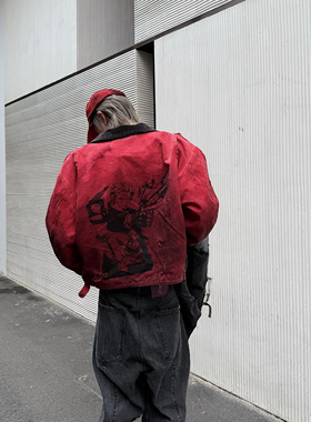 ROLLINGMONEY25SS’迷人的危险’水洗做旧破坏底特律帆布夹克外套