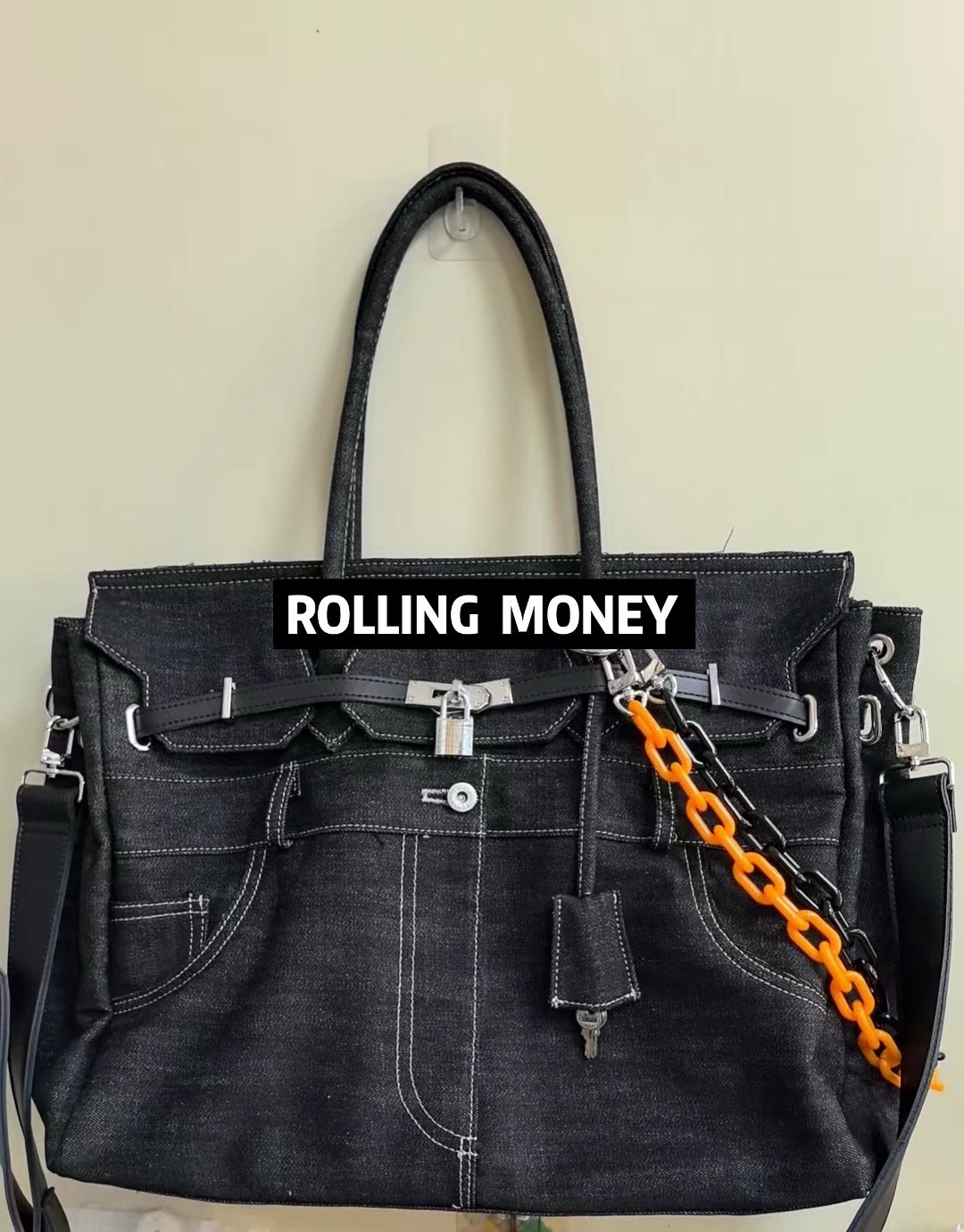 MONEY 25SS恶搞小马remake水洗做旧帆布原牛铂金包超大容量旅行包