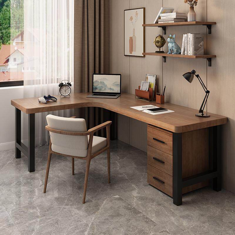 转角电脑桌台式家用书桌拐角电型实木办公L竞桌双人卧室书柜一体