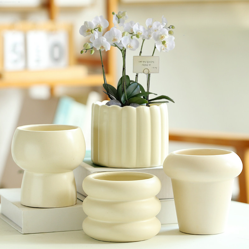 陶瓷花盆多肉绿植专用轻奢ins风奶油风带托盘适合蝴蝶兰多肉花盆,鲜花速递/花卉仿真/绿植园艺,花盆,淘宝优惠券,粉丝福利购,淘宝优惠卷