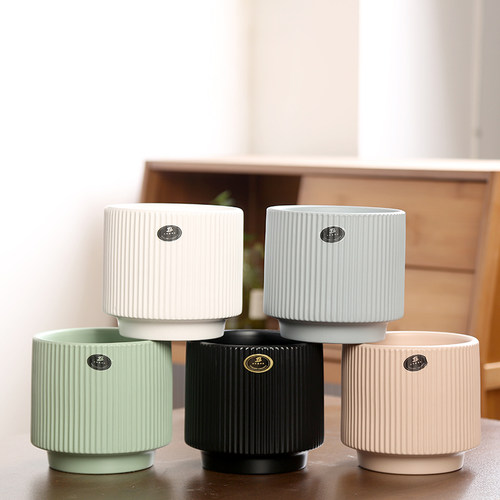 北欧陶瓷多肉绿植大口径花盆简约风格花盆特大号带托盘绿植盆栽