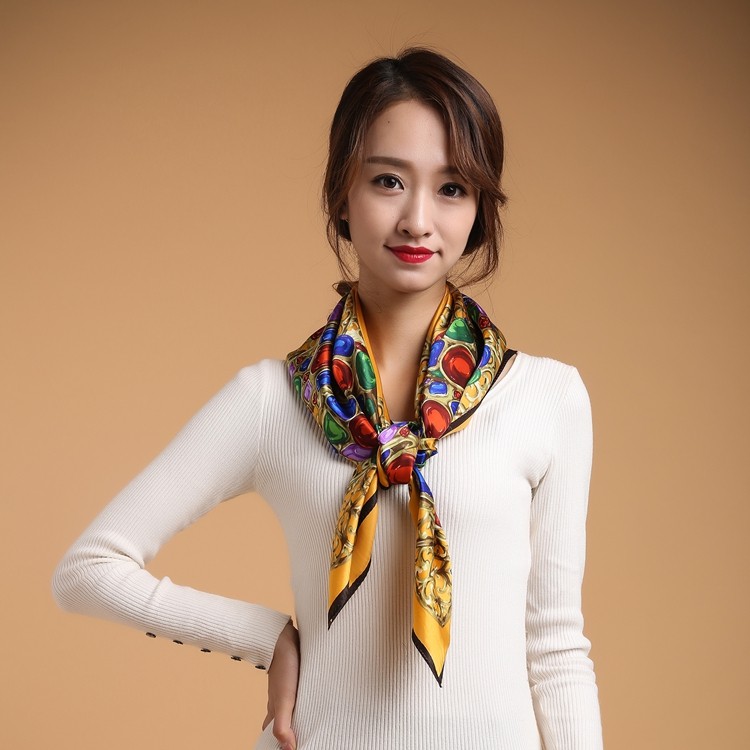 都锦生桑蚕丝丝巾女真丝中方巾大方巾礼盒装办公室搭配围巾姜黄色