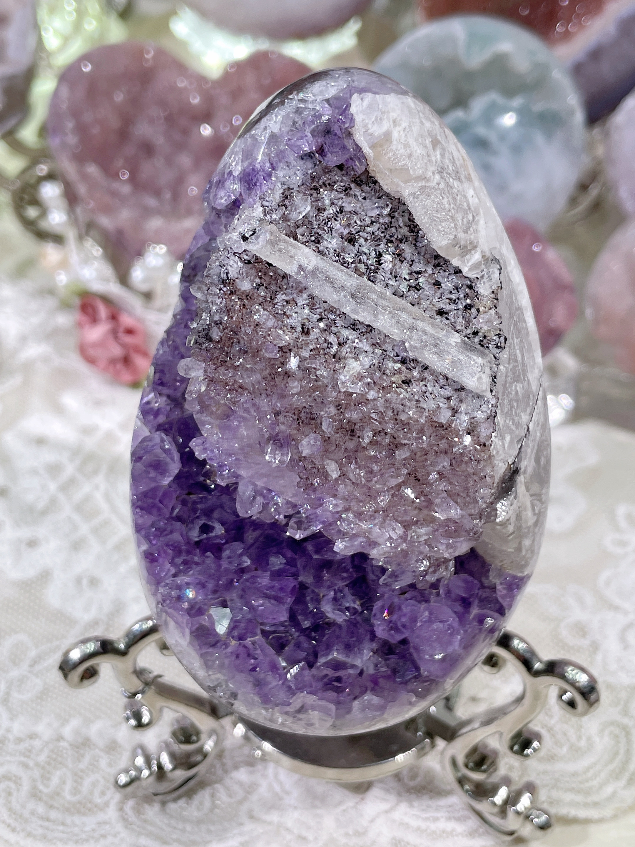 绝美！超难得的3种结晶共生 乌拉圭原皮龙蛋 8.5cm,饰品/流行首饰/时尚饰品新,奇石,淘宝优惠券,粉丝福利购,淘宝优惠卷