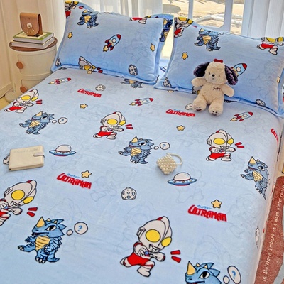 正品奥特曼儿童牛奶绒床单冬季加绒加厚珊瑚绒学生宿舍单人被单男