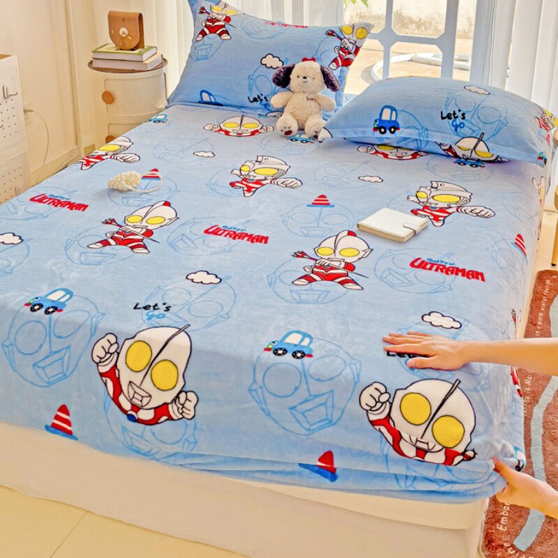 儿童牛奶绒床单单件奥特曼冬季加绒加厚珊瑚绒学生宿舍单人被单男