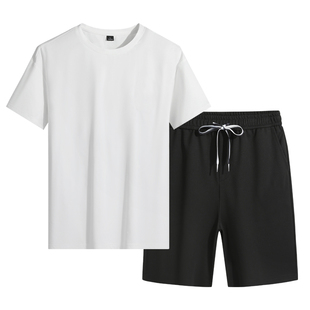 男透气短袖 t恤套装 薄款 休闲跑步5分短裤 运动服两件套 运动套装 夏季