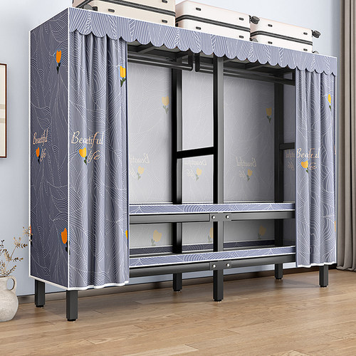 加厚钢管成人免安装折叠简易衣柜