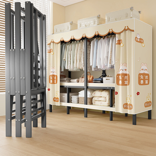 简易衣柜卧室家用金属折叠布衣柜出租房用免安装加粗加厚全钢架