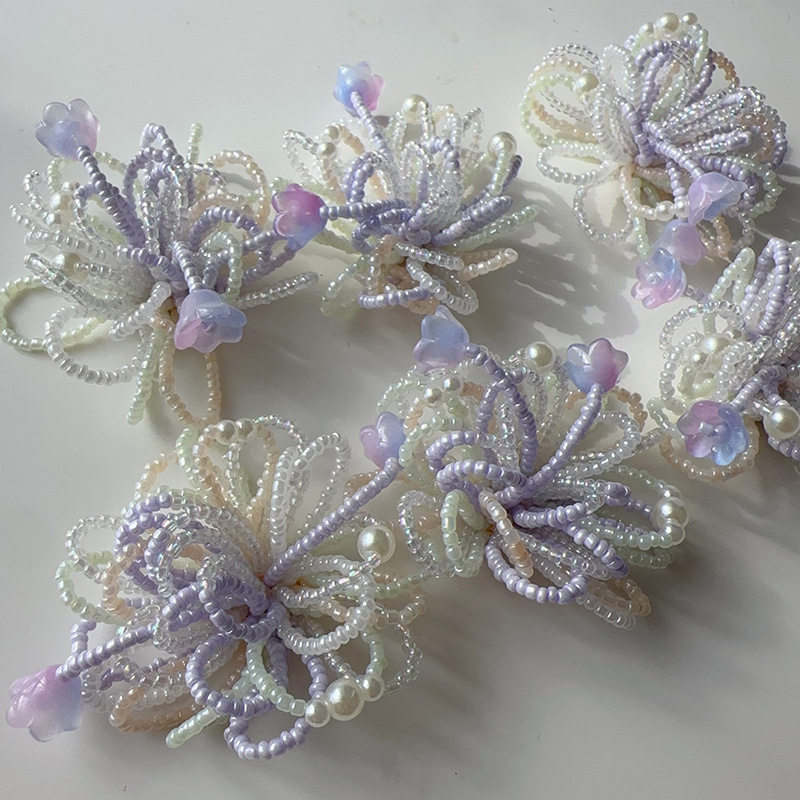 浅雾紫色串珠花朵配件耳饰发饰服装胸针包包别针鞋花帽花百搭辅料
