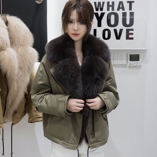 白鸭绒机车款 狐狸毛领真皮草外套冬季 羽绒派克服 新款 2025年冬季