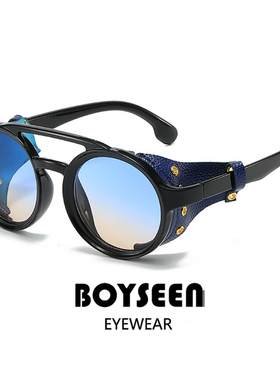 BOYSEEN复古侧包真皮圆形太阳镜跨境欧美西部旅行风墨镜防晒渐变