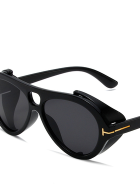 欧美跨境复古圆框太阳镜个性嘻哈朋克墨镜防护防风包边骑行可配镜