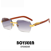 欧美跨境男士 老钱风墨镜切边时尚 无框太阳镜潮流豹子头墨镜可配镜