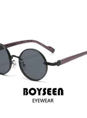 BOYSEEN复古木纹太阳镜男可配近视圆框朋克潮流渐变色墨镜UV400