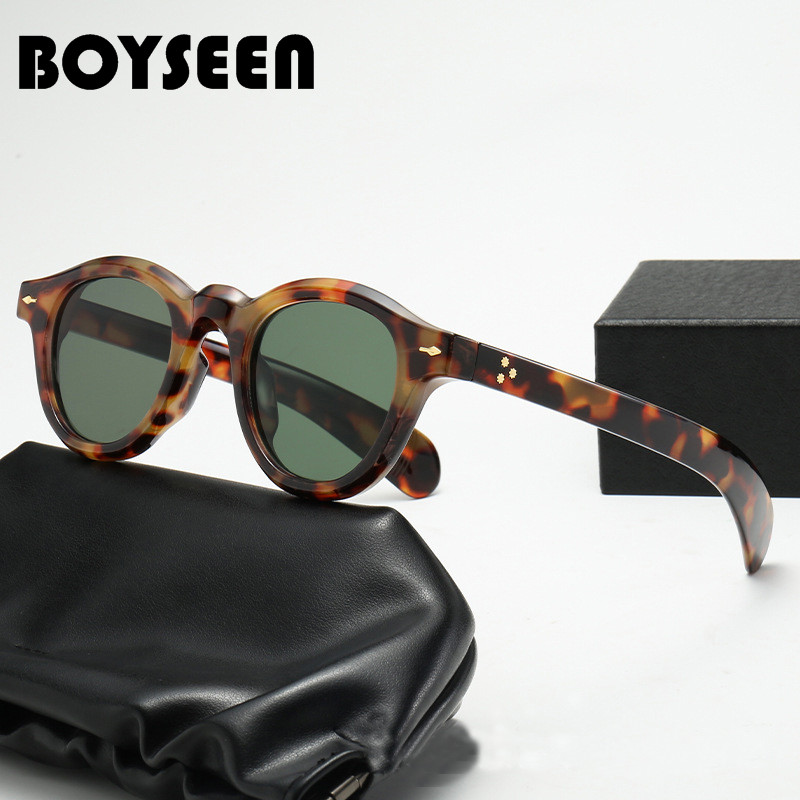 潮牌街头复古豹纹墨镜男圆形日系高级穿搭太阳镜防晒可配近视