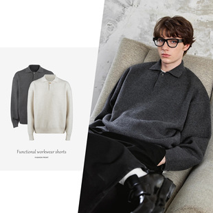 【长期主义】密厚实老钱风小翻领毛衣年冬季宽松衬衫领针织衫男女