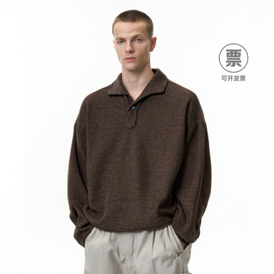【长期主义】一片领Polo衫25冬季新品老钱风宽松休闲翻领长袖T恤
