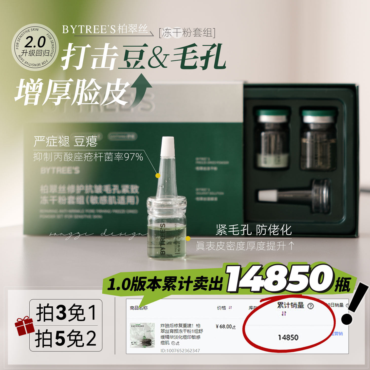 敏痘脸白月光！柏翠丝修护抗皱冻干粉2.0毛孔紧致保湿舒缓屏障,美容护肤/美体/精油,粉状精华,淘宝优惠券,粉丝福利购,淘宝优惠卷