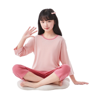 猫人儿童莫代尔睡衣女童棉质家居服套装中大童夏季薄款空调服冰丝