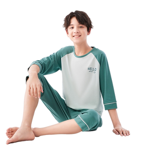 猫人儿童睡衣男童短袖棉质家居服套装莫代尔夏季薄款中大童冰丝