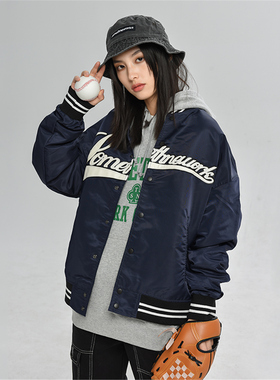 STN 原创设计 秋冬季美式棒球服薄款棉服外套刺绣夹克男女情侣款