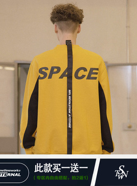 STNW 国潮黄色休闲飘带设计宽松情侣款套头圆领卫衣男女