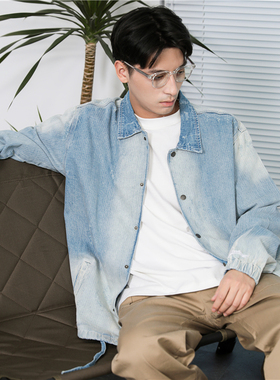 Somethnework STN 国潮日系复古美式水洗做旧牛仔教练夹克外套男