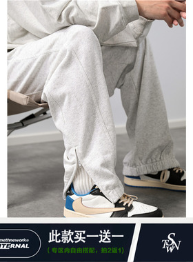 STN 国潮牌纯棉复古运动风束脚居家燕麦灰色卫裤百搭宽松版长裤男