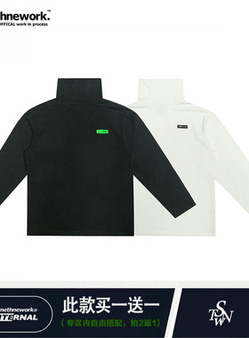 STN 原创设计 白色针织情侣长袖t恤男女春秋高领打底衫内搭春秋