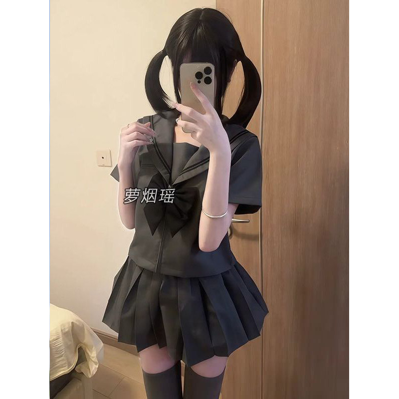 灰二本长短袖衬衫水手服学院风校供感穿搭原创灰JK短裙JK制服一套