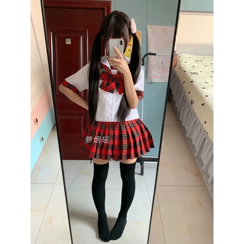 新款bodyline正版苏格兰红格子水手服红色JK制服软妹裙套装学院风图片