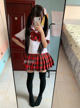 新款bodyline正版苏格兰红格子水手服红色JK制服软妹裙套装学院风