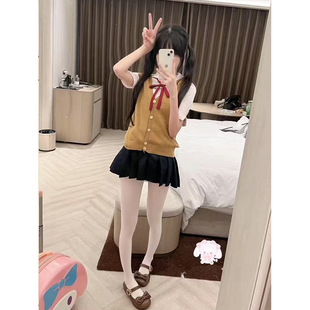 上衣百搭黑JK裙套装 JK制服针织衫 女叠穿短袖 开衫 背心马甲2025夏季