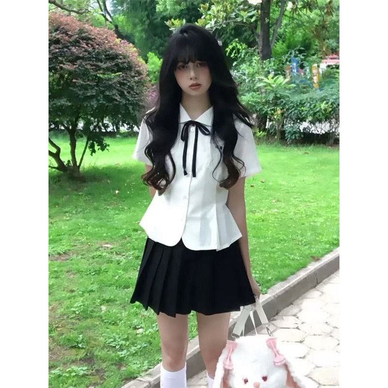 2025夏季新款娃娃领衬衫短袖收腰日系可爱学院风JK短裙原创JK制服